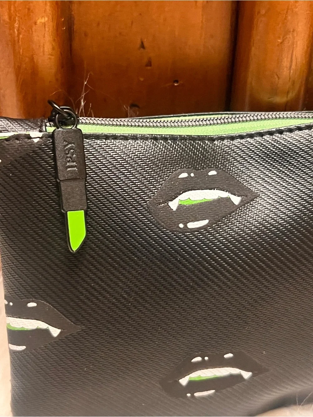 ipsy Black vampire lils with Green  makeup bag